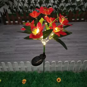 LED Solar Rose Orchid Flower Light Outdoor Garden Waterproof Simulation Lawn Lamp Wedding Party Christmas Decor Landscape Light (Emitting Color: 7 head orchid red)