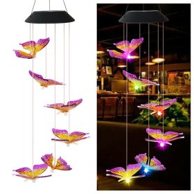 LED Colorful Solar Power Wind Chime Crystal Hummingbird Butterfly Waterproof Outdoor Windchime Solar Light for Garden outdoor (Ships From: China, Emitting Color: 08)