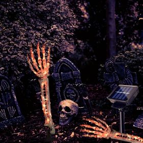 2pcs Solar Halloween Decorations Light, 2 Pack Lighted Skeleton Arms Hand Stakes, 40 LED Lights, Light Up Figurine Holiday Party Indoor Outdoor Decor (Color: Orange, Quantity: 2 Pack)