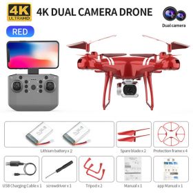 RC Drone Double 4K Wifi FPV HD Camera KY101 Drone Altitude Hold Gesture Mode Long Flying time RC Quadcopter Drone Toys For Boy (Color: Red 4K MAX 2B)